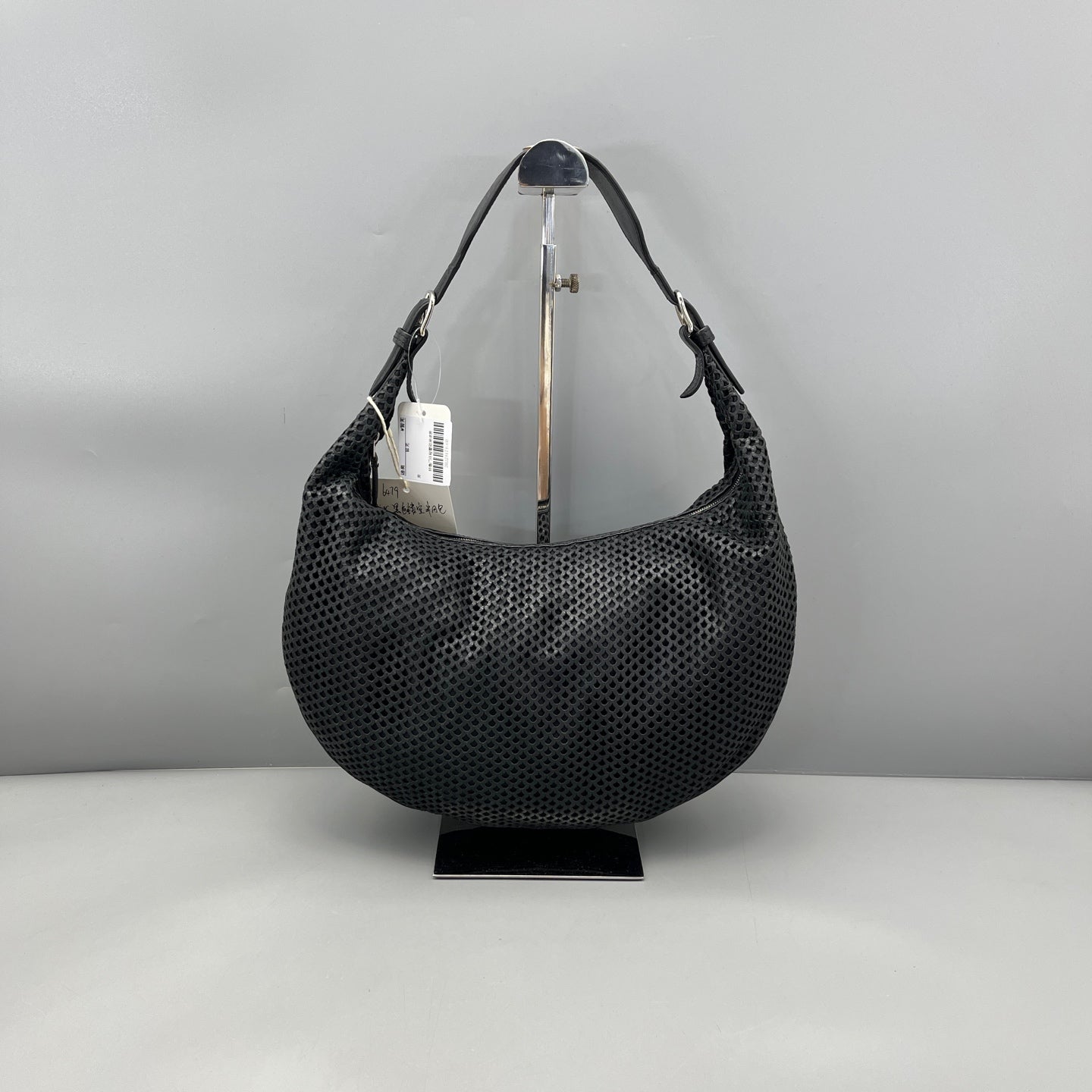 Dior - Perforated Half-Moon Bag - Perforated leather and smooth leather trim - Black - (medium)