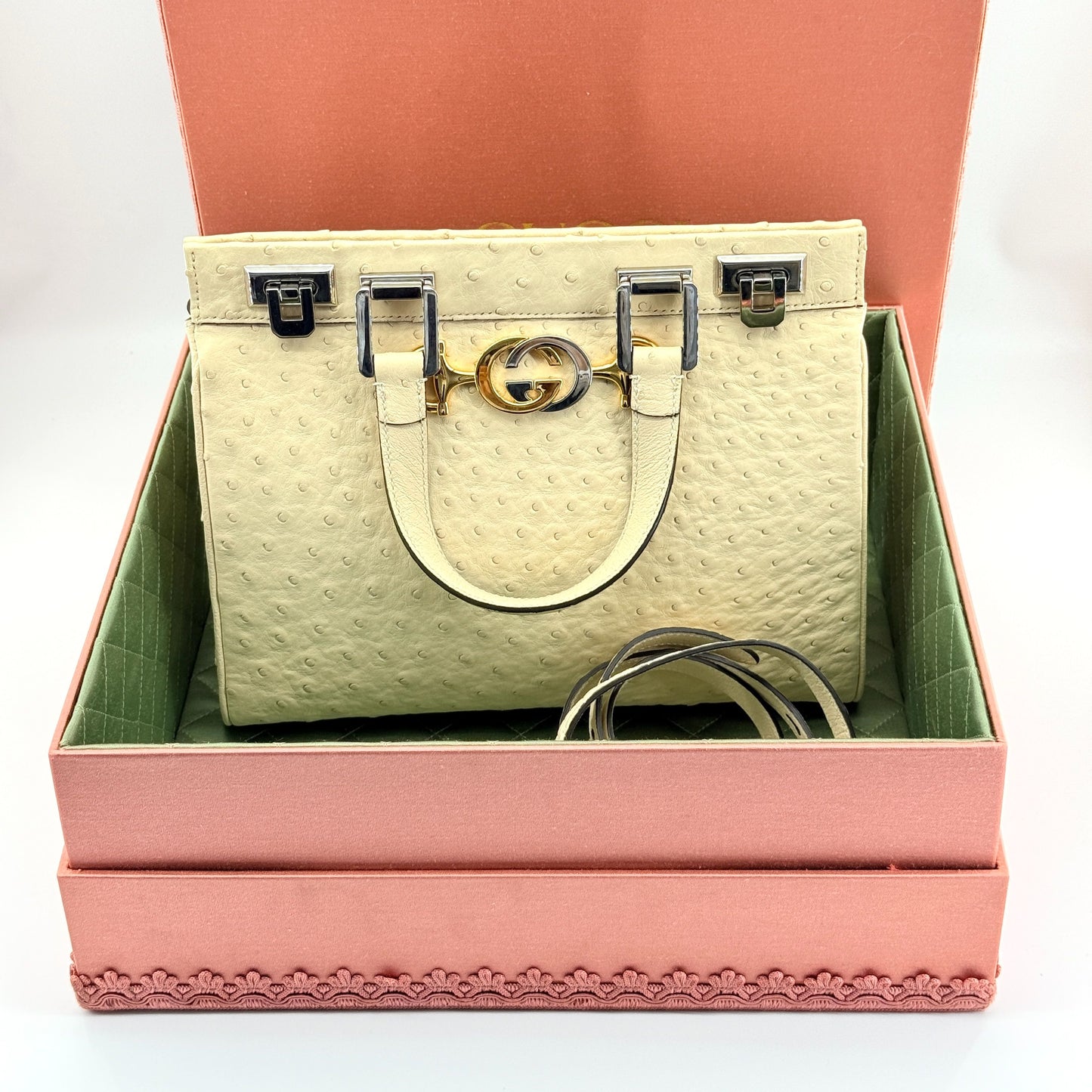 Gucci - Zumi Top Handle Bag - Ostrich leather - Beige - (Small)