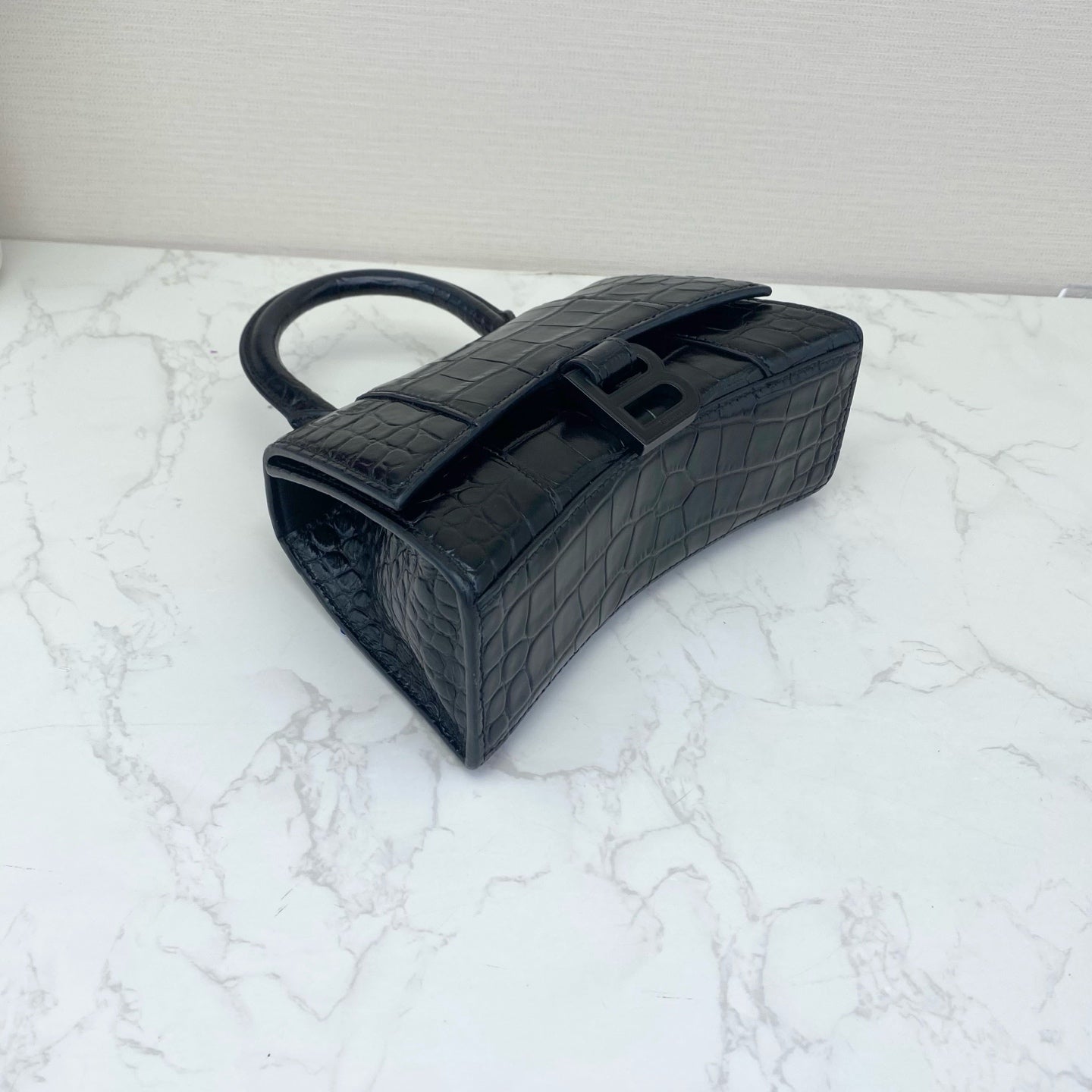 Balenciaga - Hourglass XS - Crocodile-embossed calfskin leather - Black - (mini)