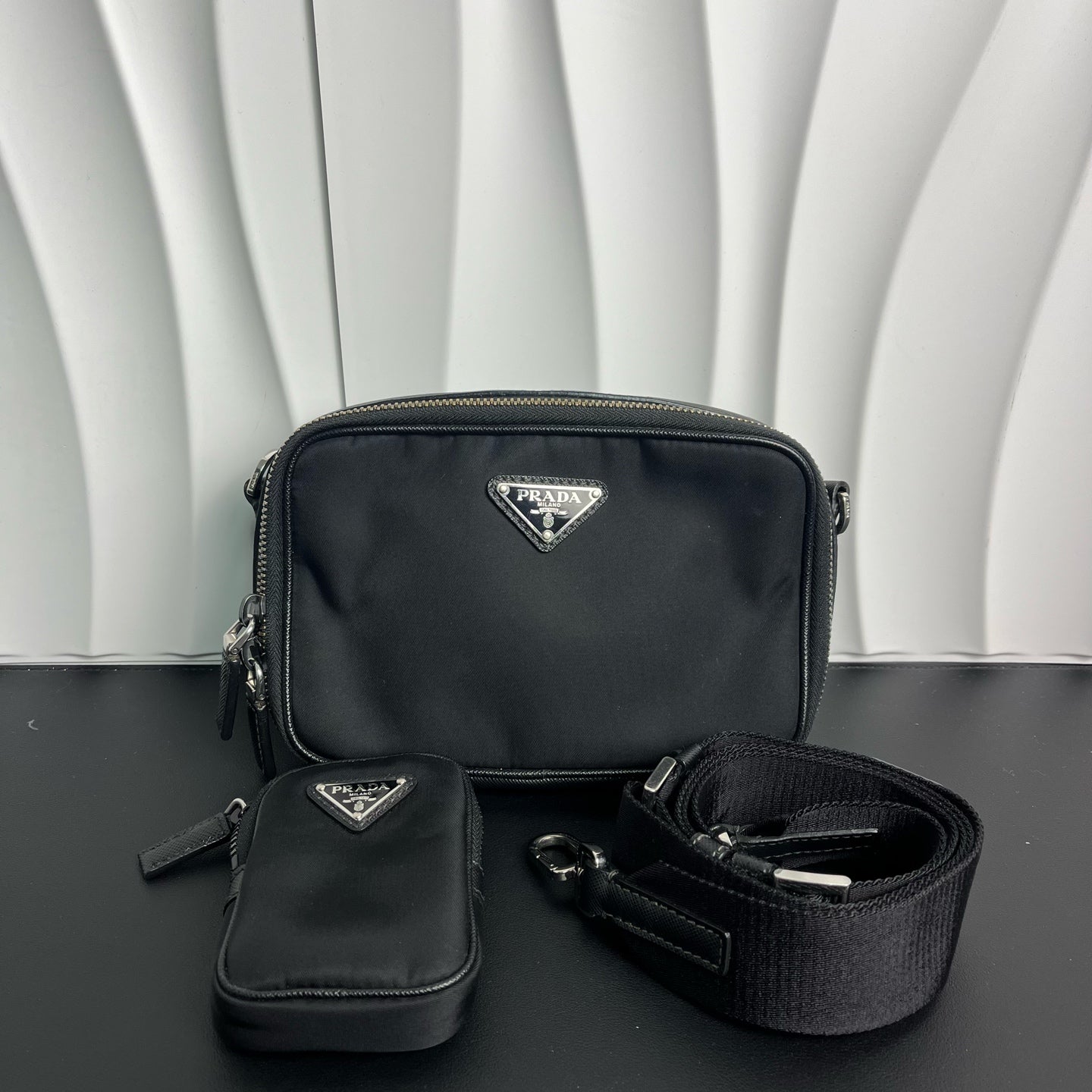 Prada - Re-Nylon Crossbody Bag with Pouch - Nylon with Saffiano leather trim - Black - (small)