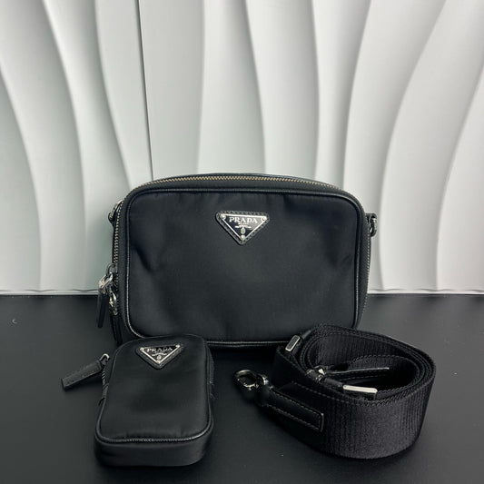 Prada - Re-Nylon Crossbody Bag with Pouch - Nylon with Saffiano leather trim - Black - (small)