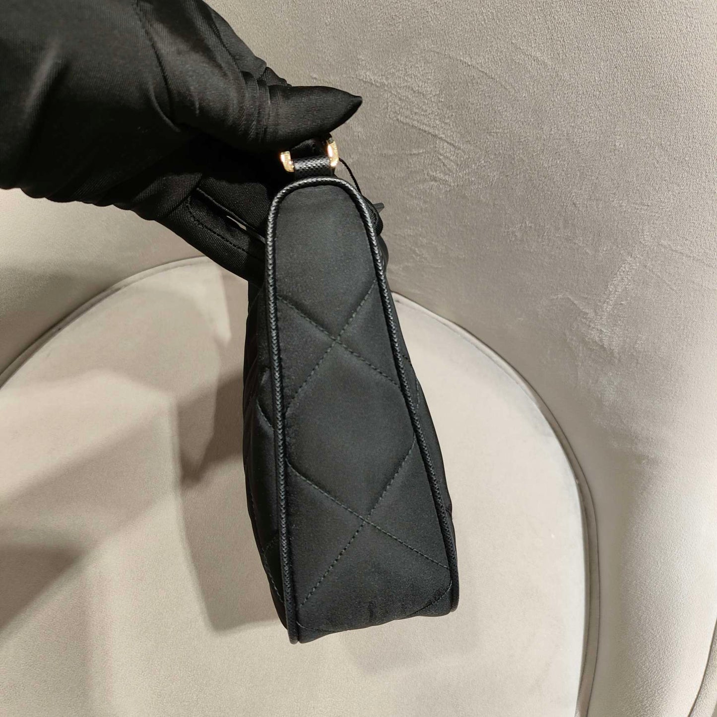 Prada - Re-Edition 1995 Chain Quilted Nylon Handbag - Nylon with Saffiano leather trim - Black with Gold-Tone Hardware - (Small)