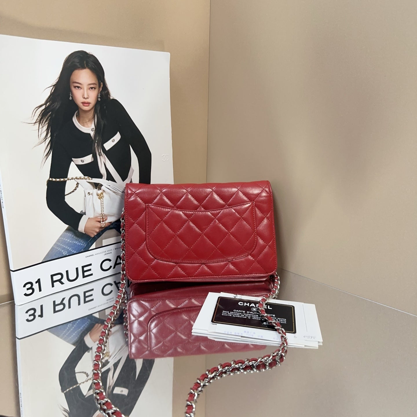 Chanel - Classic Quilted Wallet on Chain (WOC) - Lambskin leather - Red - (mini)