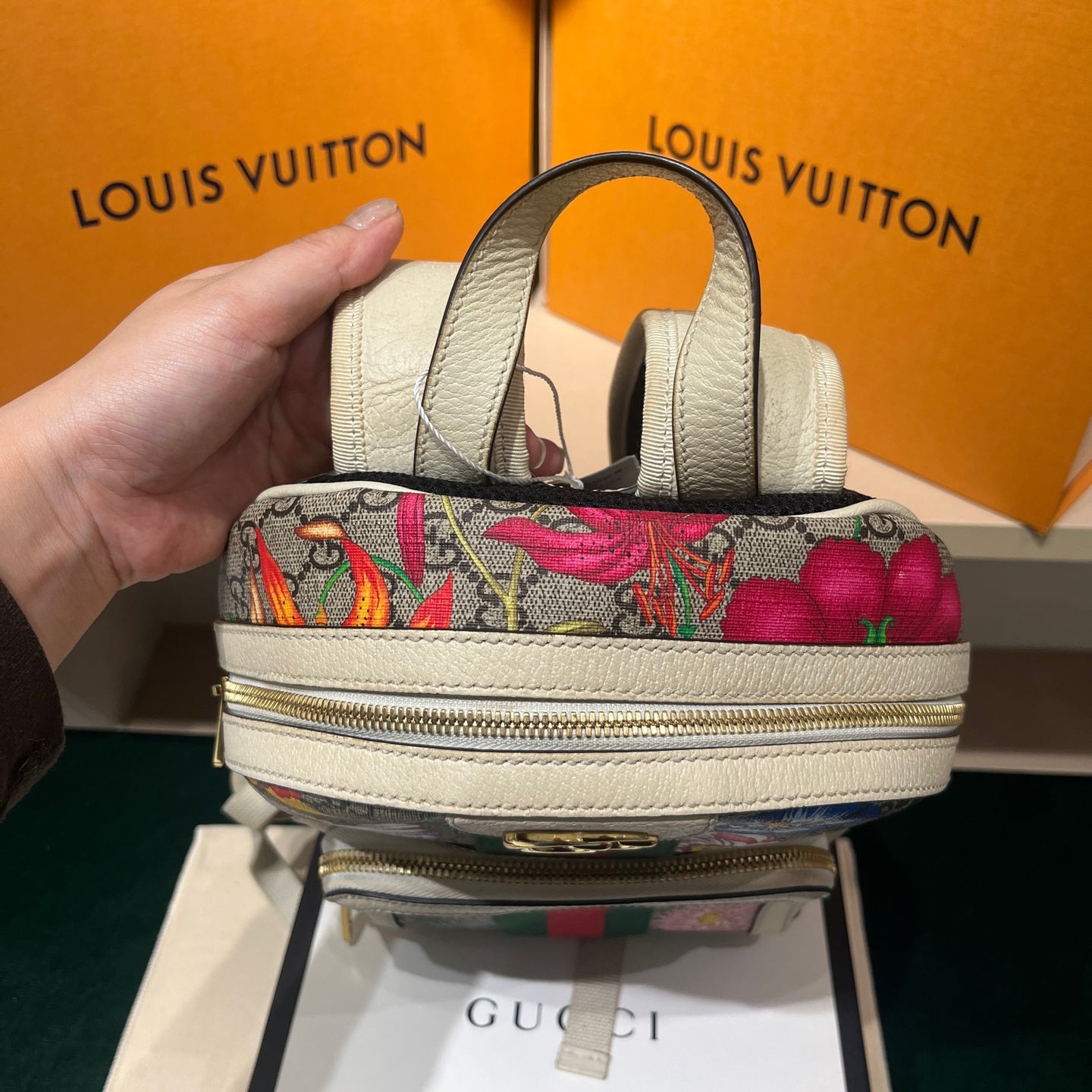 Gucci - GG Supreme Floral Backpack - Coated canvas with leather trim - Multicolour - (small)