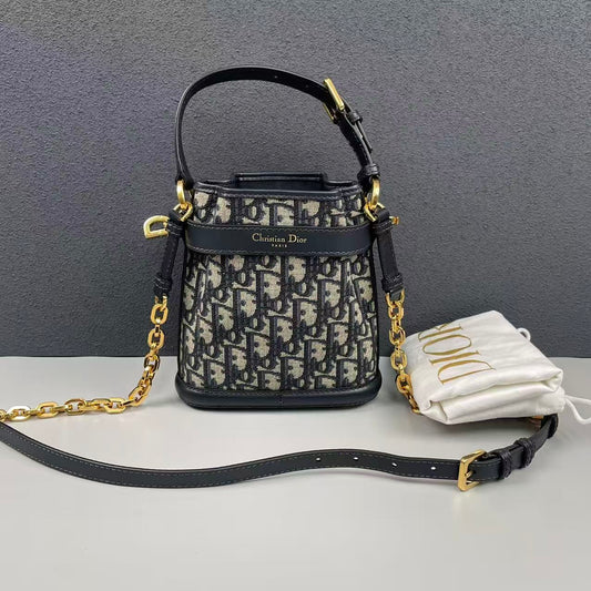 Dior - Dior C'est Oblique Bucket Bag - Oblique embroidered jacquard canvas with leather trim - Blue - (mini)