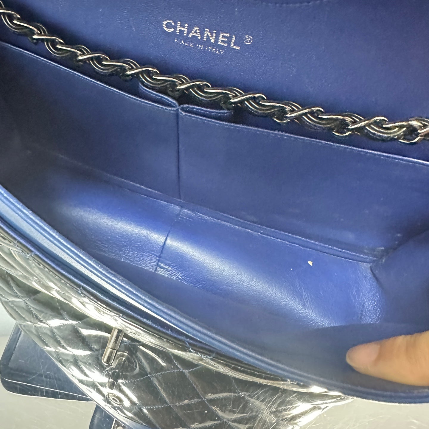 Chanel - Classic Flap Jumbo Double Flap - Patent leather - Blue - (Large)