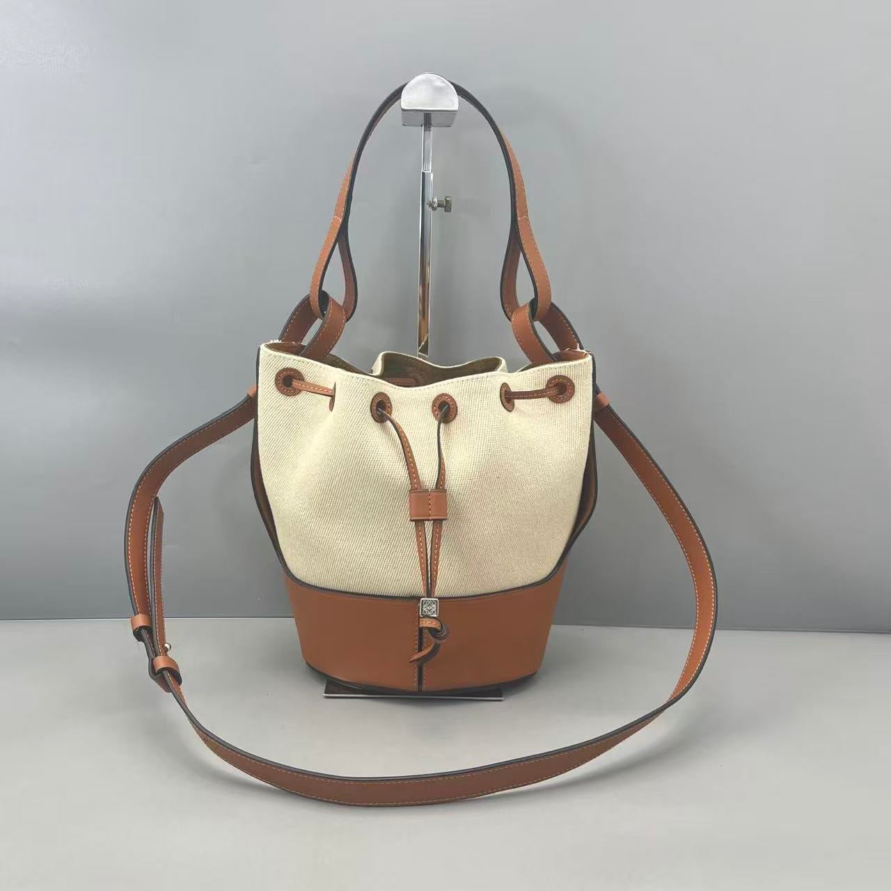 Loewe - Bucket Bag - Canvas and Leather - Caramel and Cream - (Medium)
