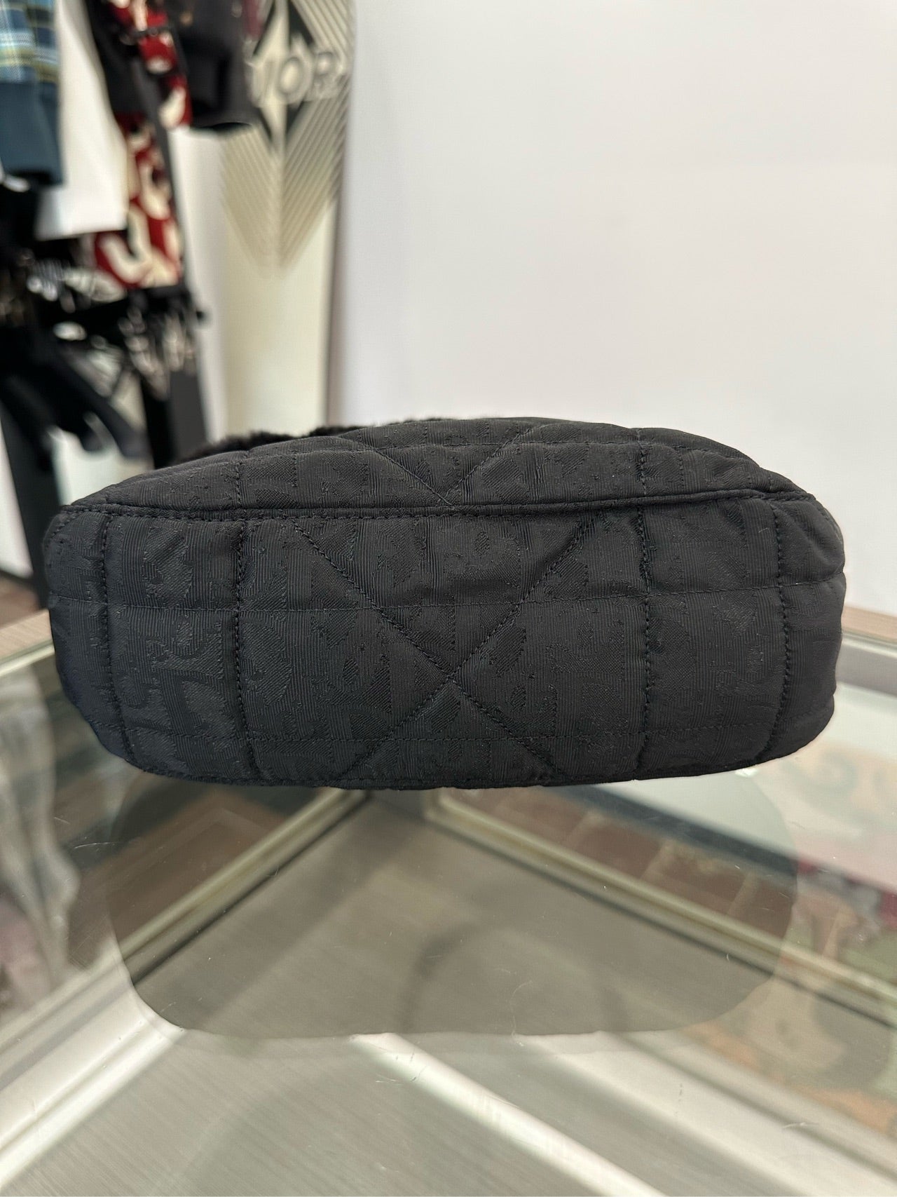 Dior - Vintage Limited Edition Monogram Quilted Top Handle Bag with Fur Trim - Wool blend fabric with fur trim and patent leather handle - Black - (mini)