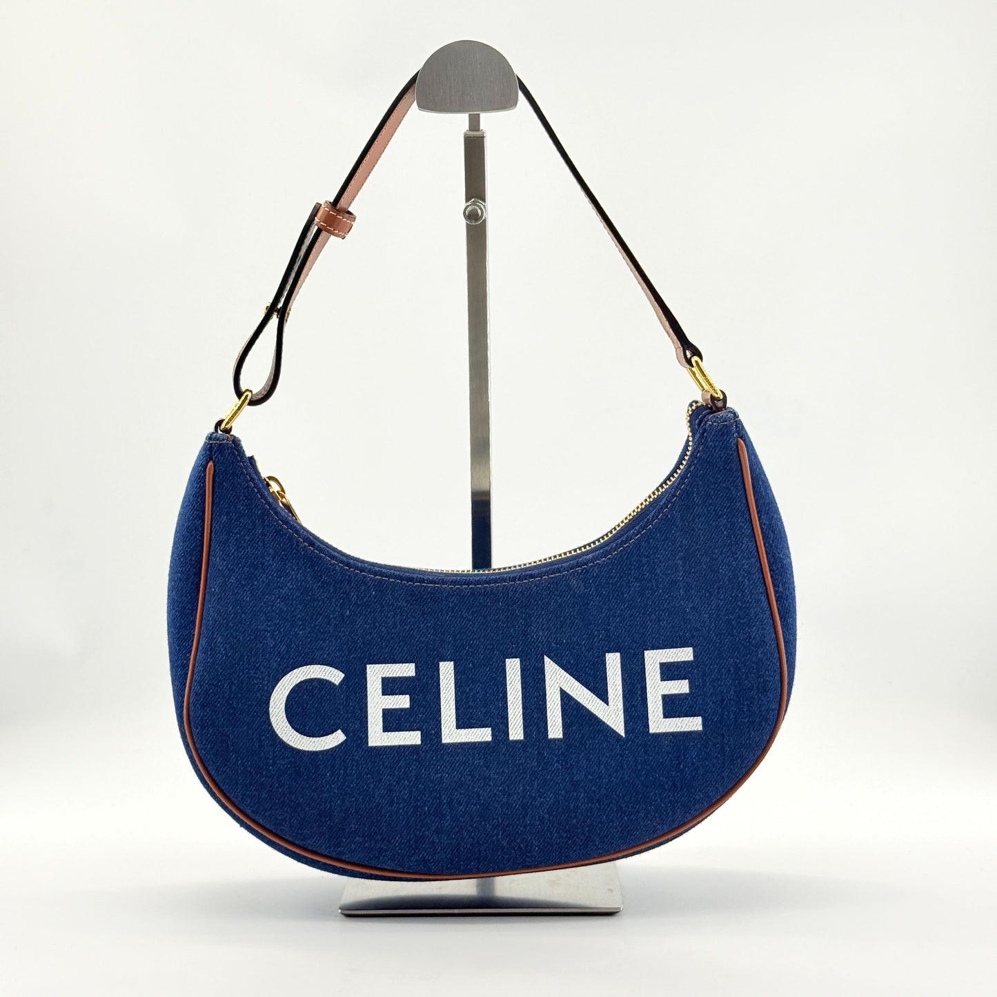 Celine - Denim Crescent Shoulder Bag - Denim and Leather - Blue - (small)
