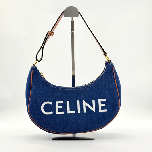 Celine - Denim Crescent Shoulder Bag - Denim and Leather - Blue - (small)