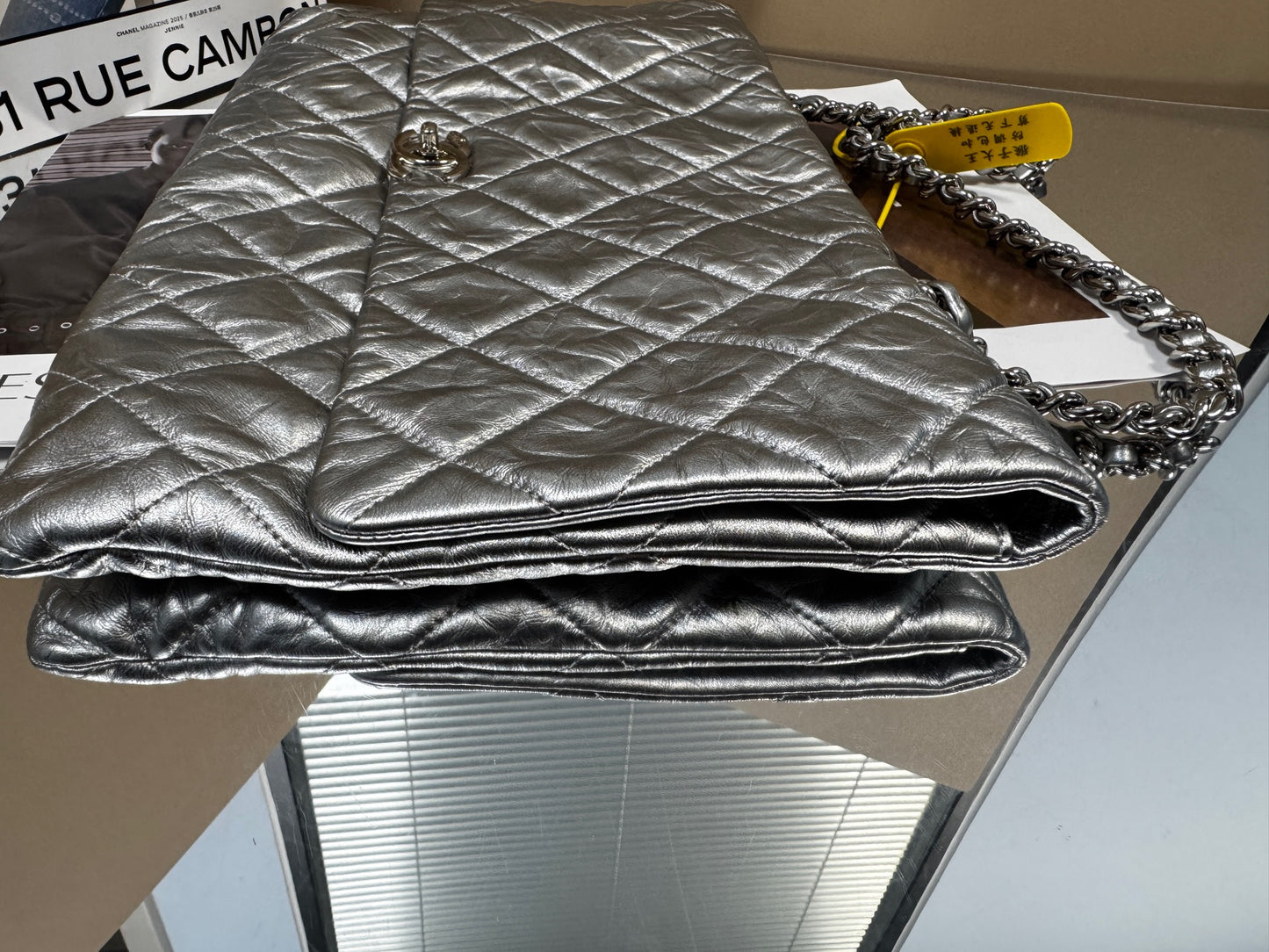Chanel - Large Flap Bag - Aged calfskin leather - Silver - (Medium)