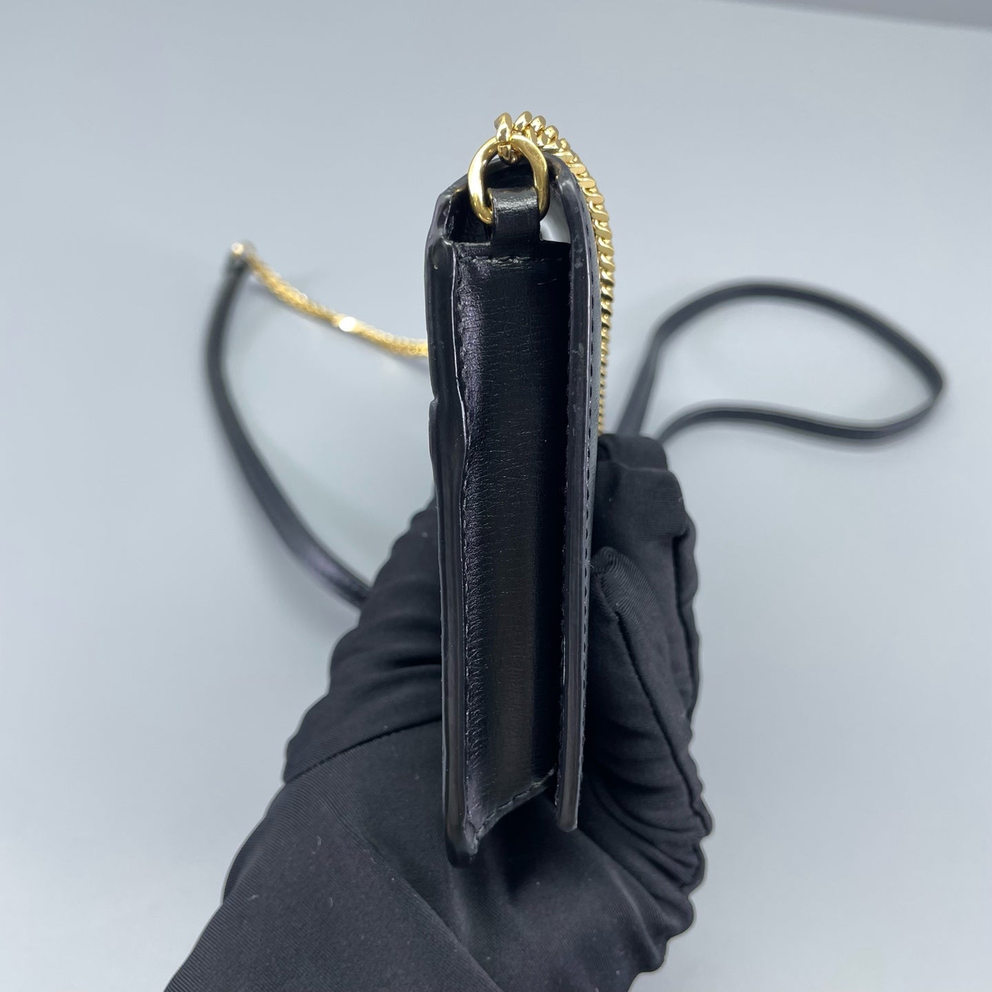 Saint Laurent - Monogram Phone Holder on Chain - Grained leather - Black - (mini)