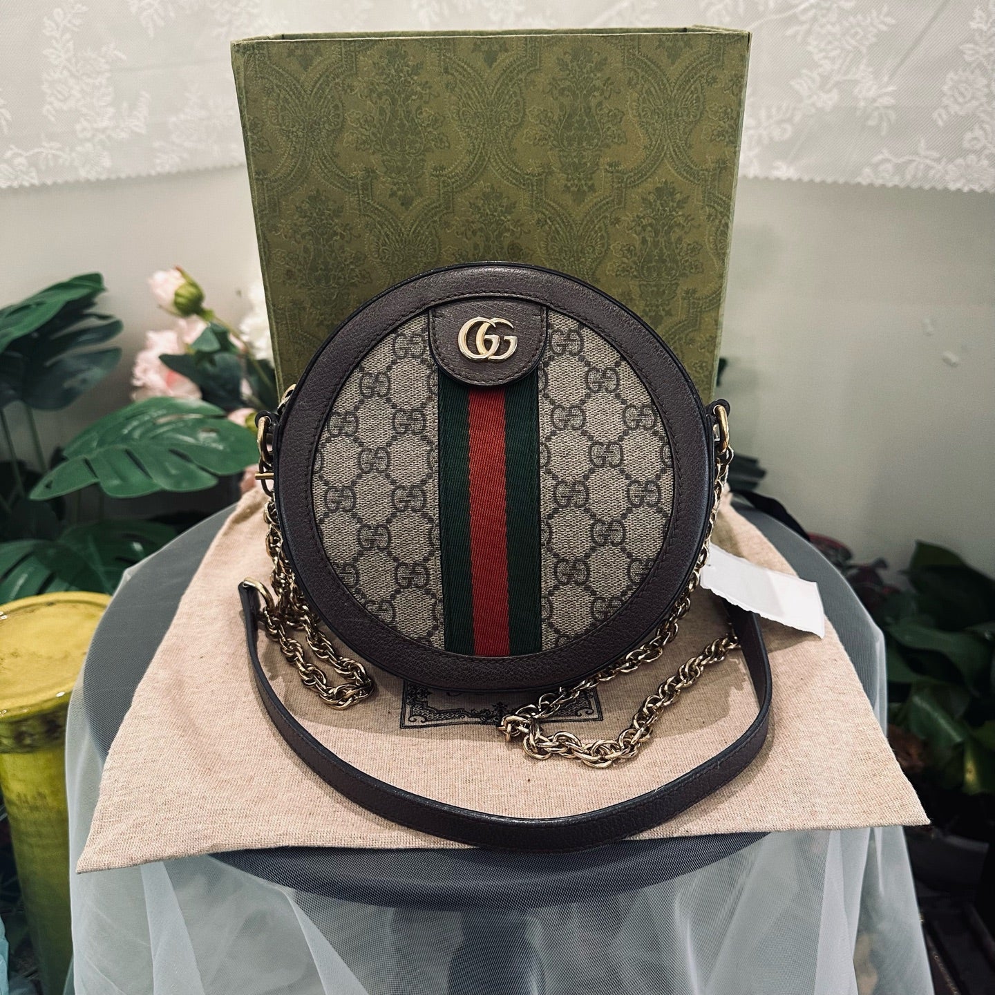 Gucci - Ophidia Round Mini Shoulder Bag - GG Supreme canvas with Leather trim - Brown - (mini)