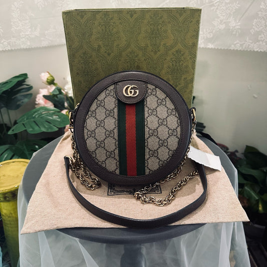 Gucci - Ophidia Round Mini Shoulder Bag - GG Supreme canvas with Leather trim - Brown - (mini)