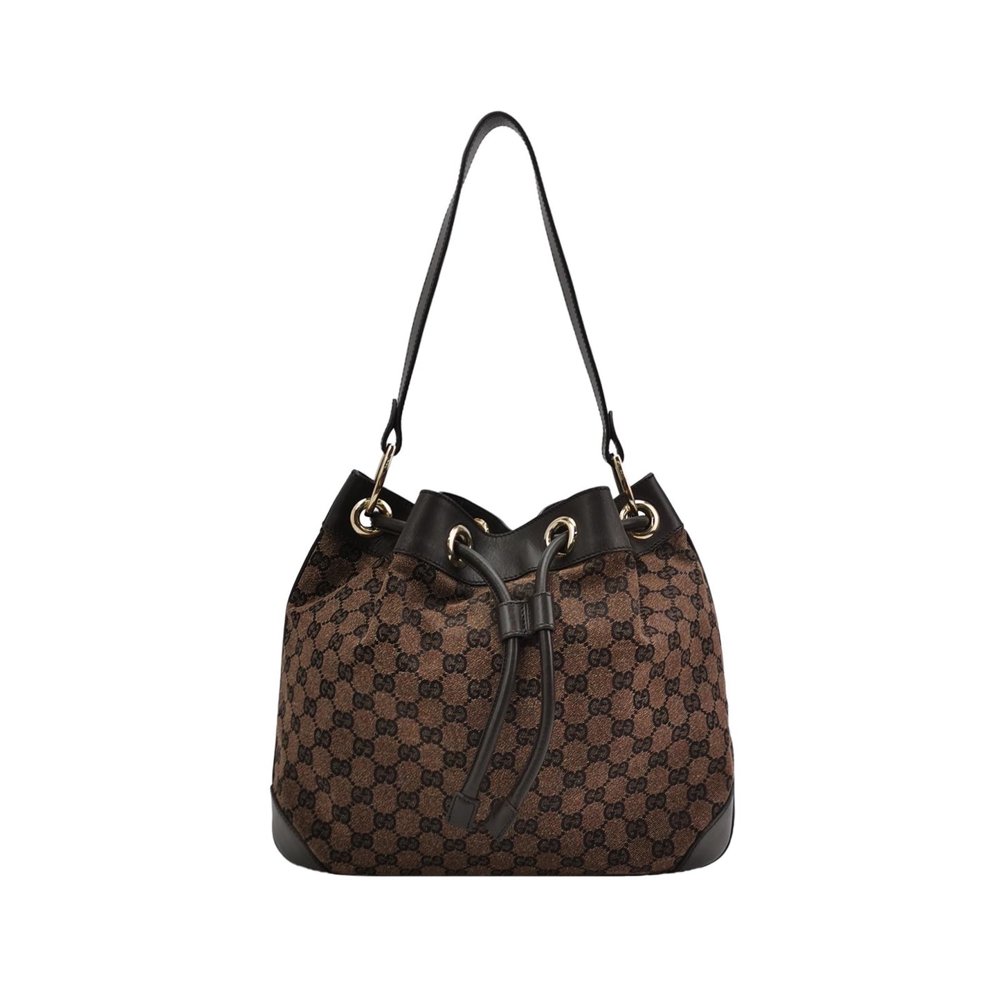 Gucci - GG Monogram Canvas Bucket Bag - GG monogram canvas and leather trim - Brown - (medium)