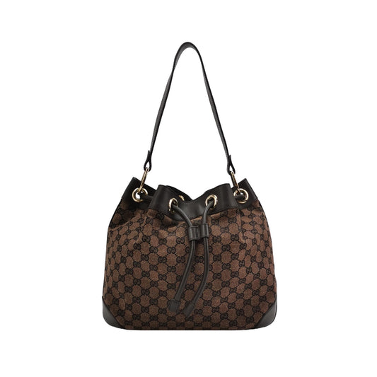 Gucci - GG Monogram Canvas Bucket Bag - GG monogram canvas and leather trim - Brown - (medium)