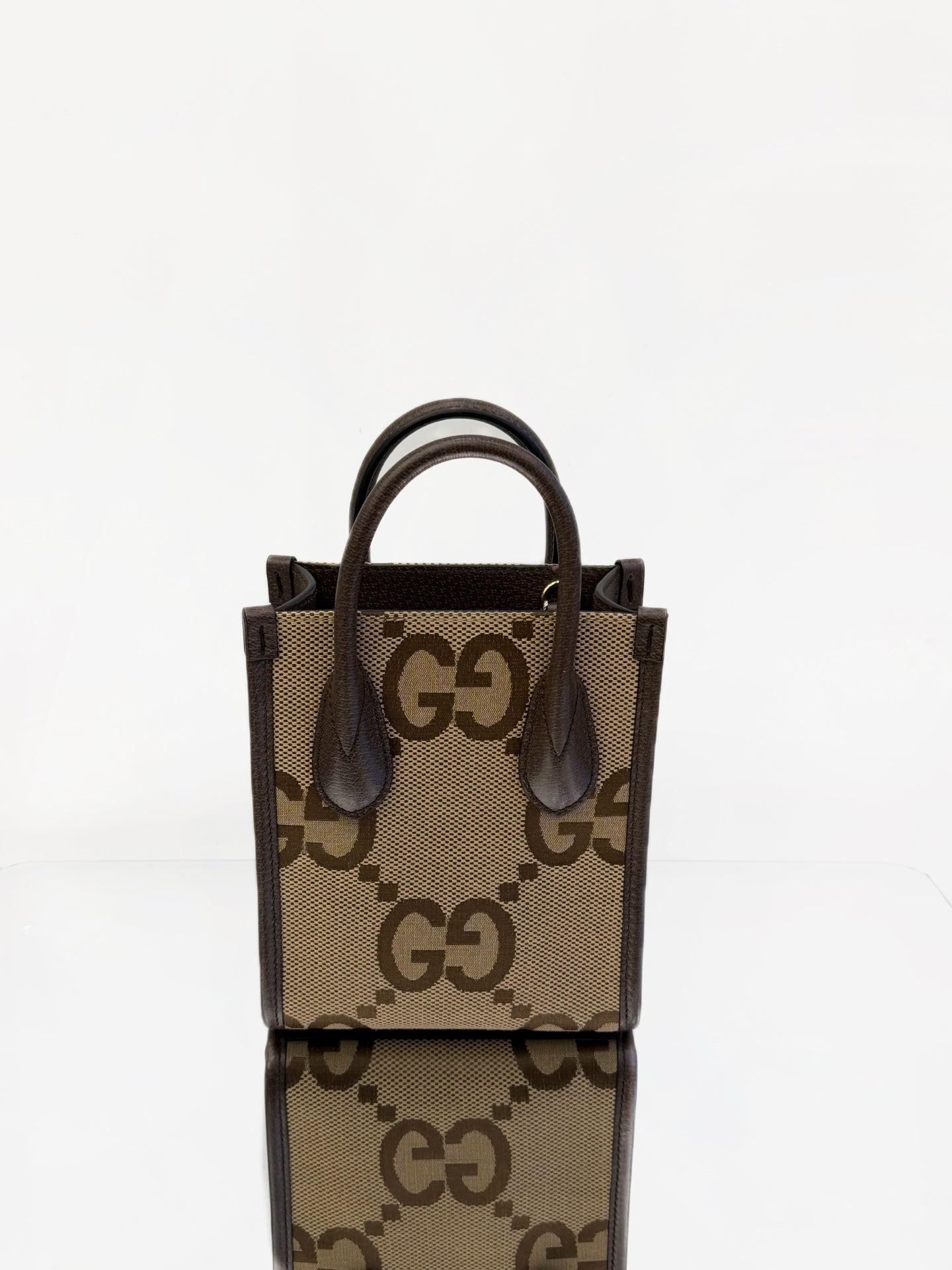 Gucci - Retro Monogram Large Logo Mini Vertical Tote 038 Black Label - Monogram canvas with pebbled leather trim - Brown - (mini)