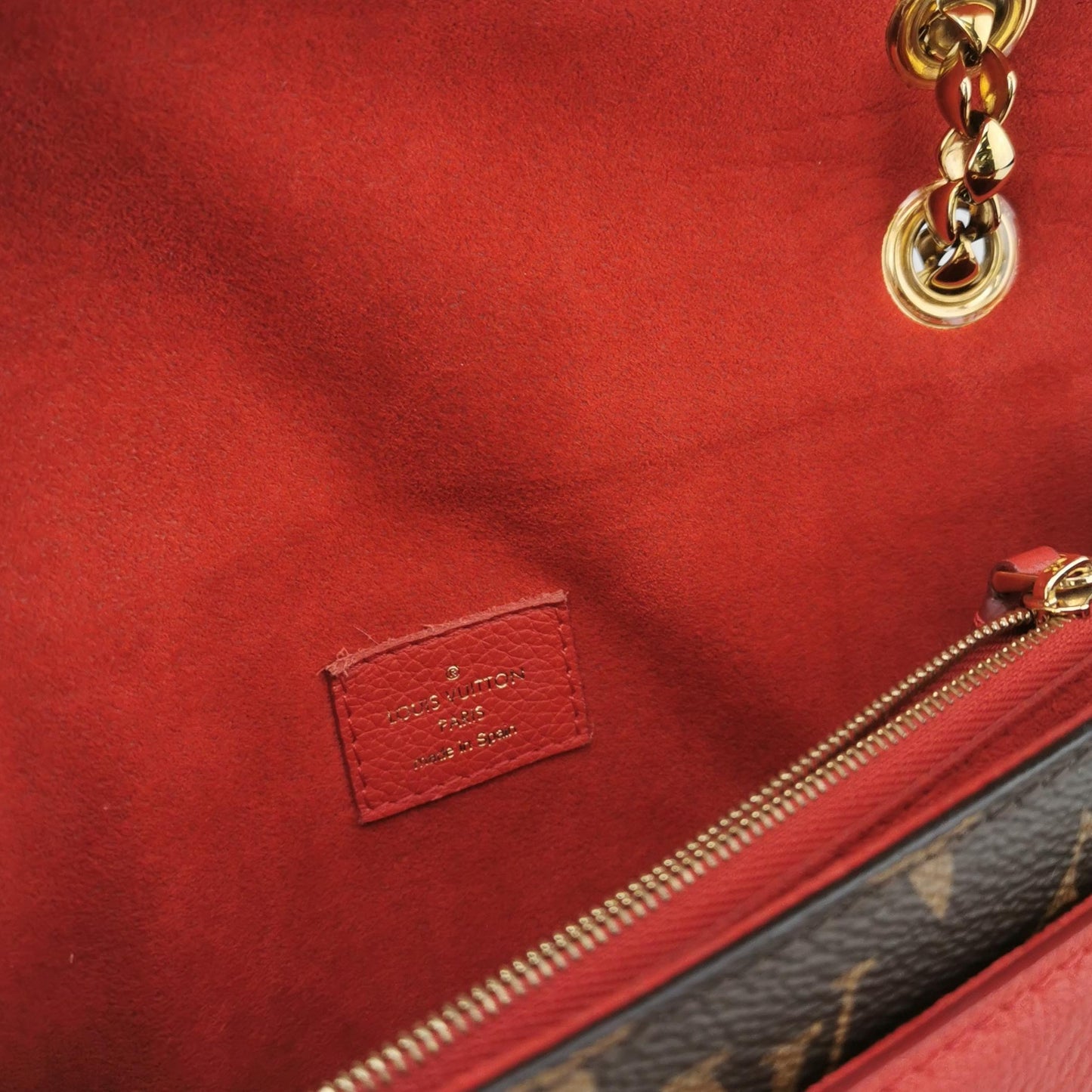 Louis Vuitton - S Lock Chain Bag - Monogram coated canvas and grained leather - Brown and Red - (Small)
