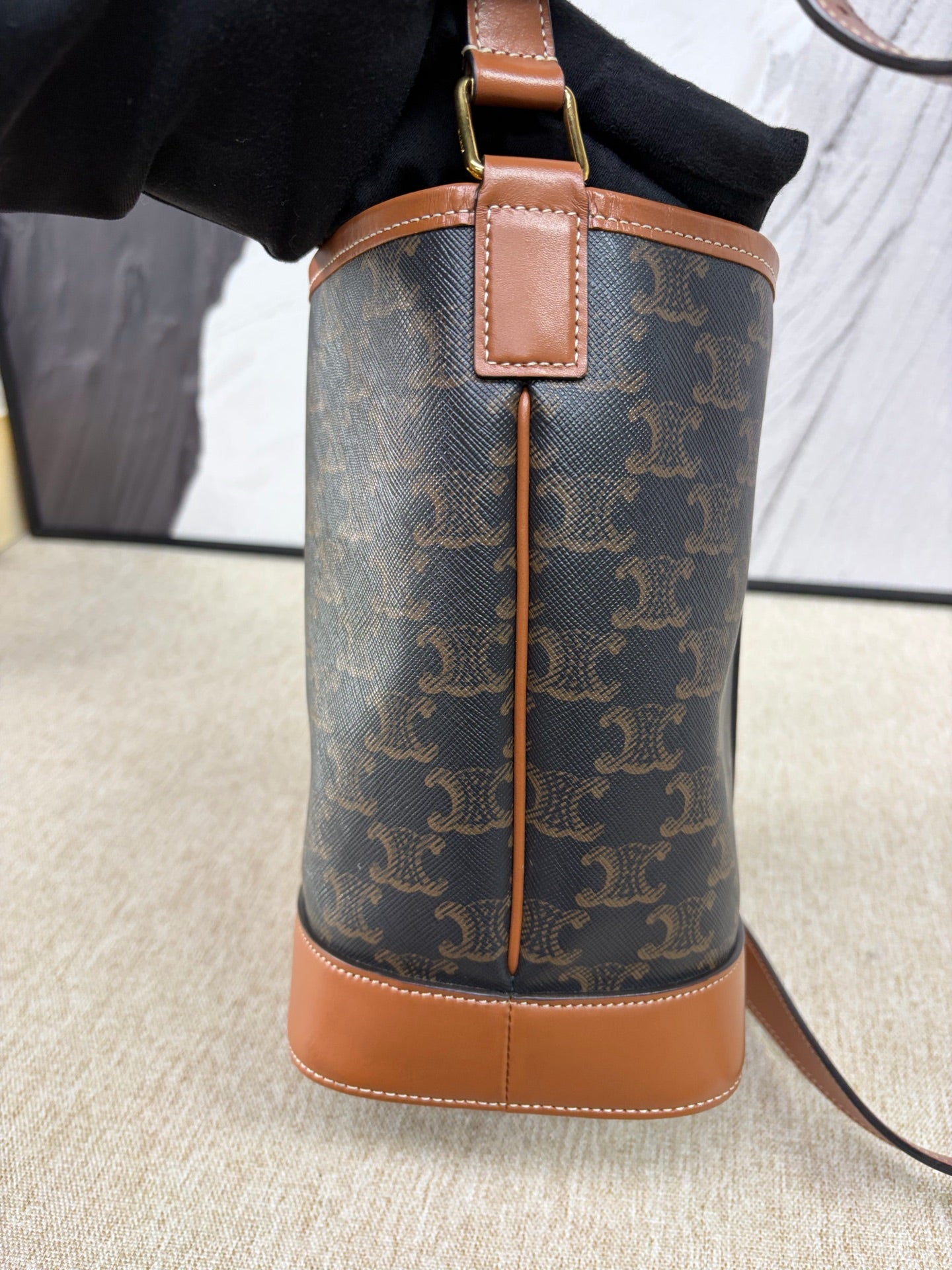 Celine - Triomphe Bucket Bag - Triomphe coated canvas with calfskin leather trim - Brown - (Small)