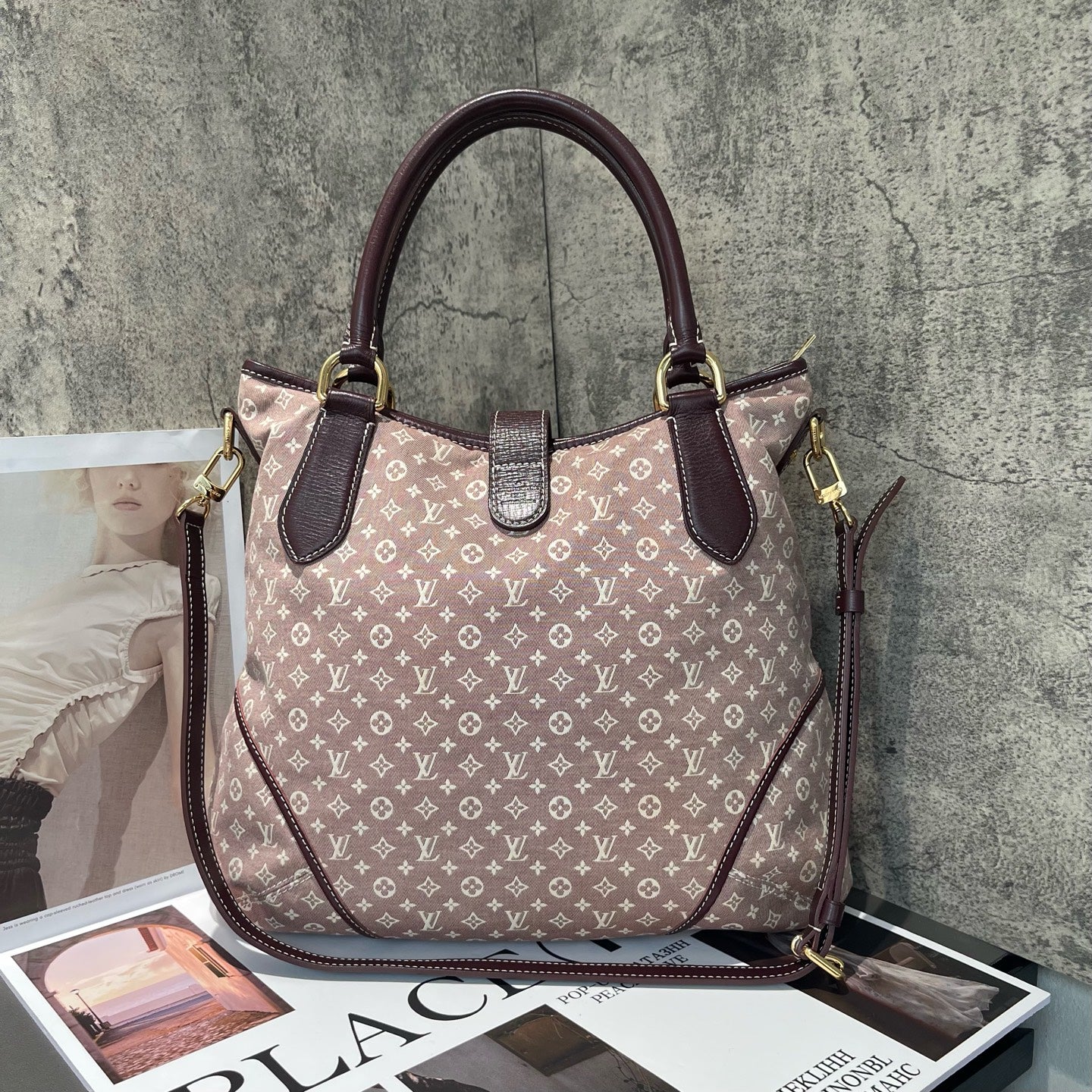 Louis Vuitton - Monogram Denim Framed Bag - Denim with leather trim - Raspberry with Burgundy accents - (Medium)