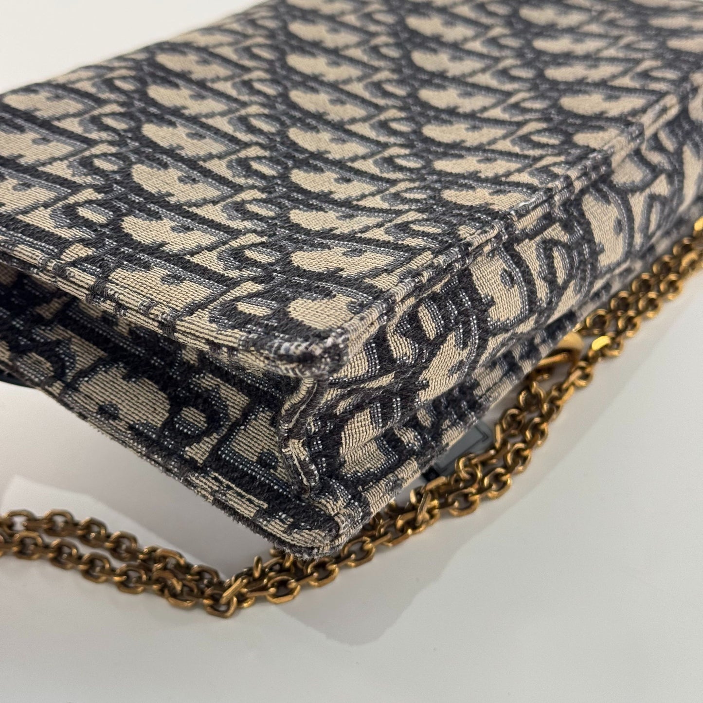 Dior - Saddle WOC (Wallet on Chain) - Dior Oblique Jacquard Canvas with Leather Trim - Navy and Beige - (large)