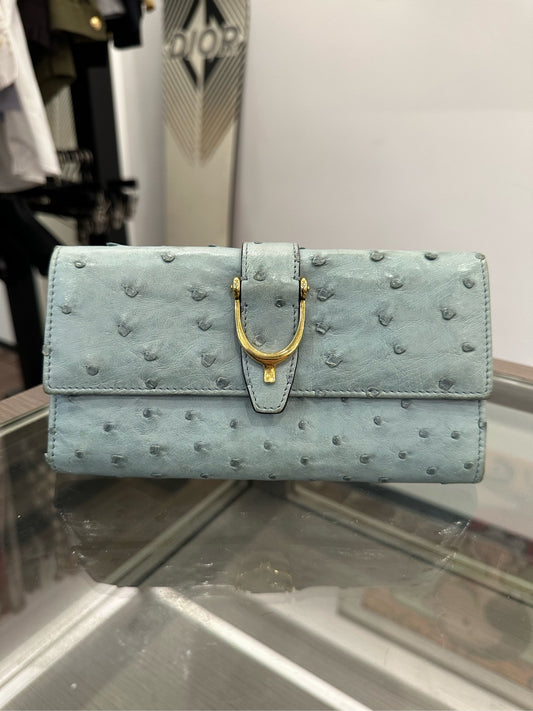 Gucci - Ostrich Leather Flap Wallet - Ostrich leather - Sky Blue with Gold-Tone Hardware - (Medium)