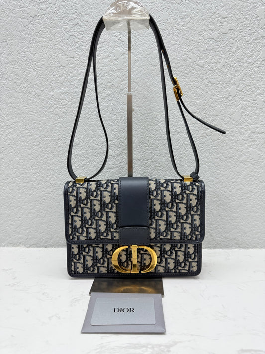 Dior - 30 Montaigne Flap Bag - Dior Oblique jacquard canvas with leather trim - Blue - (medium)