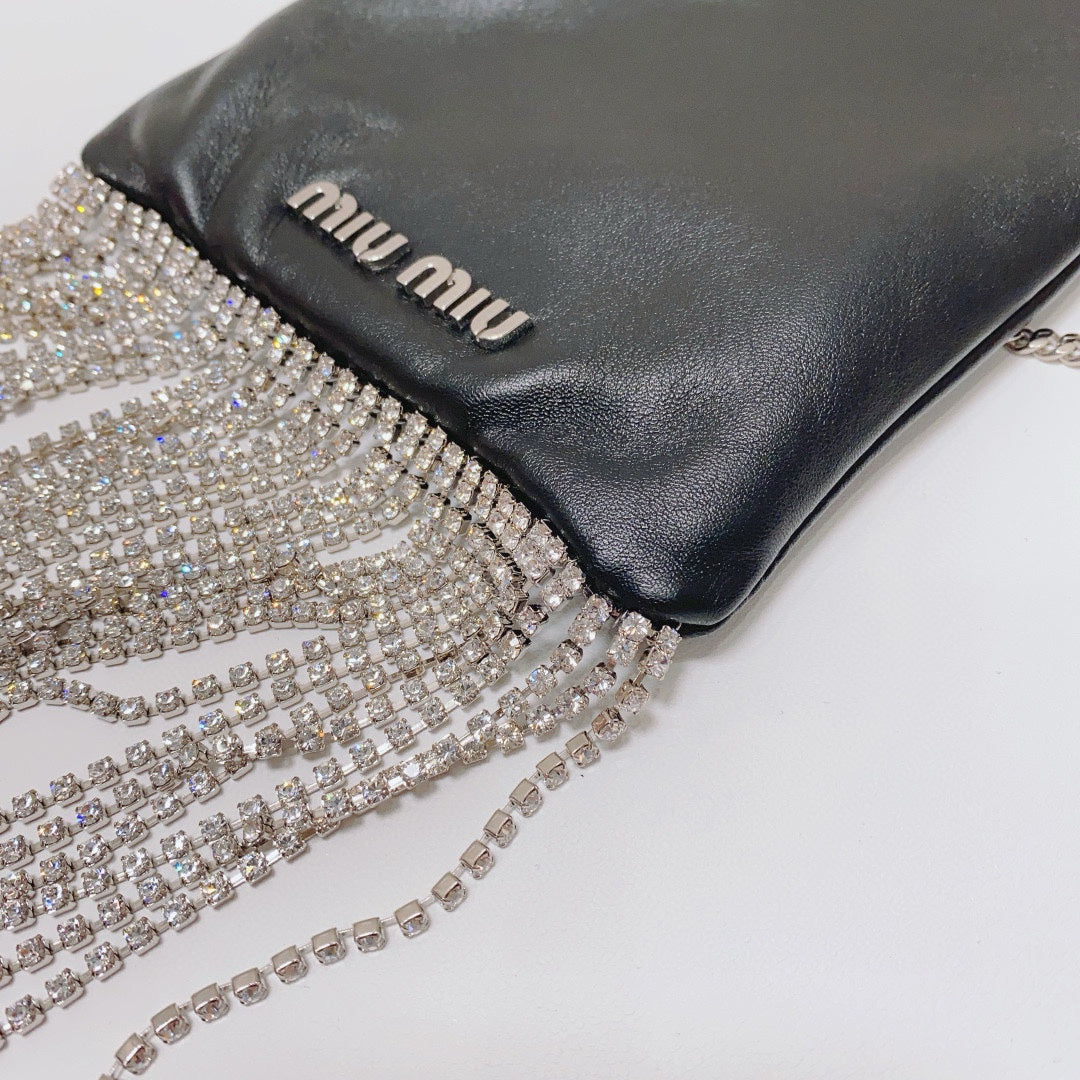 Miu Miu - Nappa Starlight 5BH192 Tassel Phone Bag - Lambskin leather - Black - (Mini)
