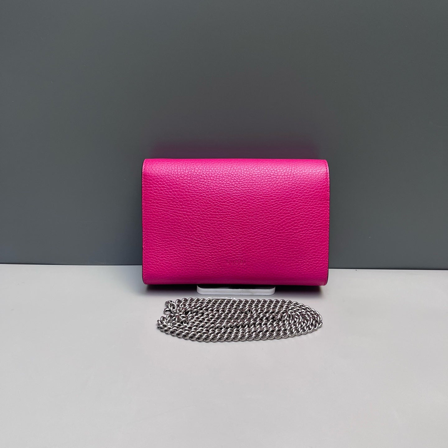 Gucci - Dionysus Wallet on Chain (WOC) with Crystal Buckle - Grained leather - Hot Pink with Aged Silver-Tone Hardware - (mini)