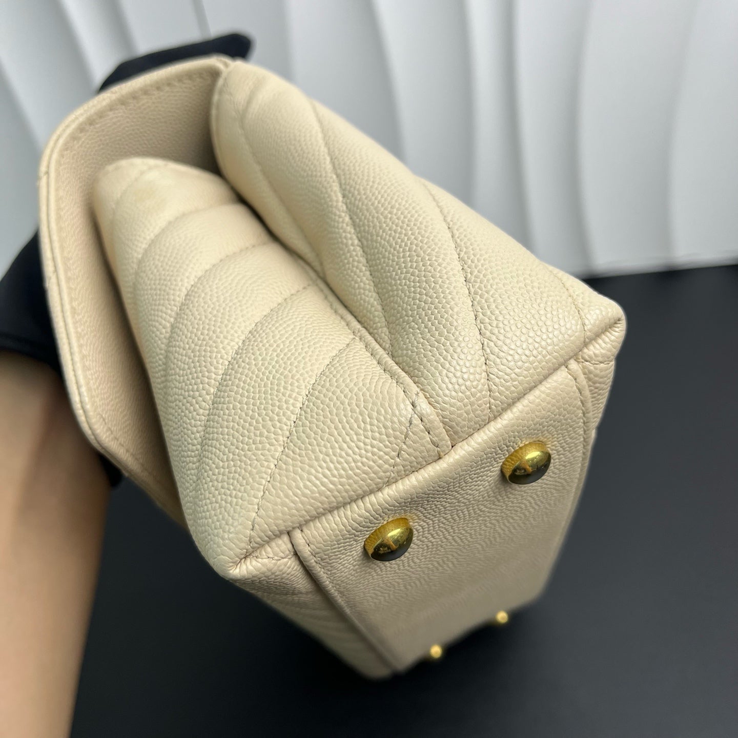 Chanel - Coco Handle Small - Caviar leather with exotic lizard skin handle - Beige - (Small)
