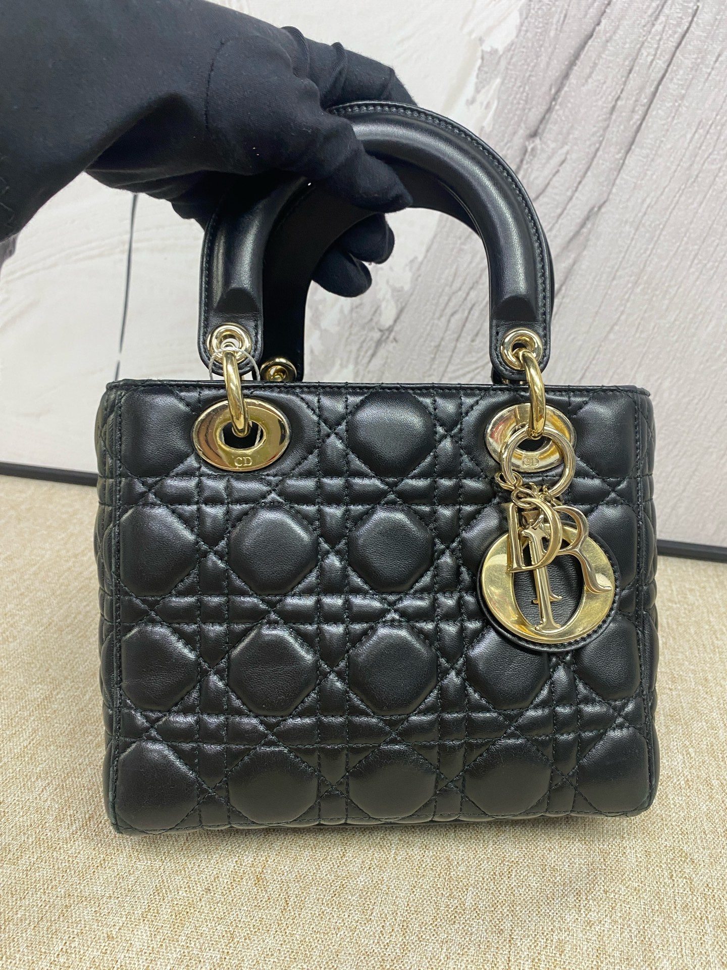 Dior - Lady Dior 4-Grille - Lambskin leather - Black - (small)
