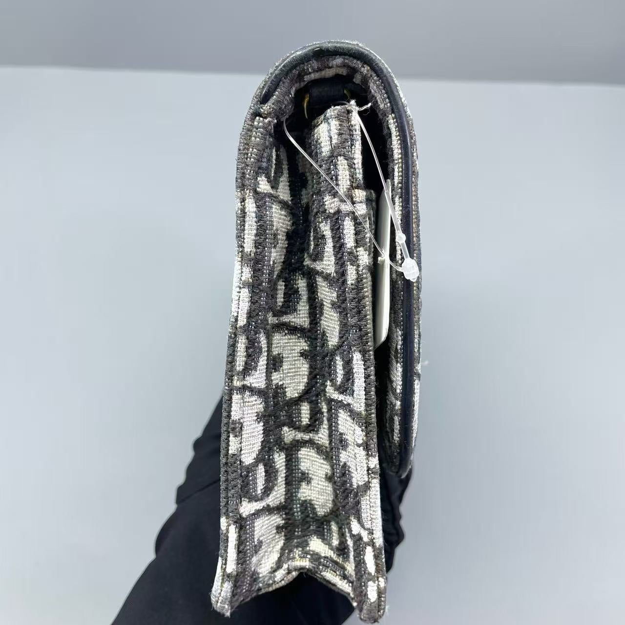 Dior - Saddle Wallet on Chain (WOC) - Oblique canvas with black calfskin leather trim - Black and White - (mini)