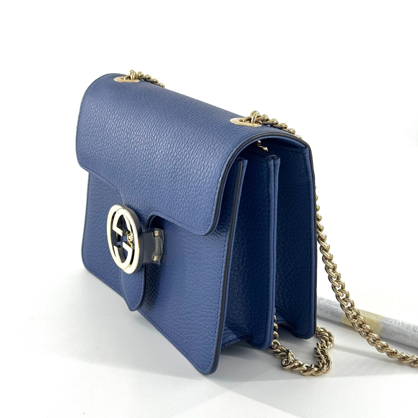 Gucci - Interlocking G Accordion Chain Bag - Grained leather - Blue - (mini)