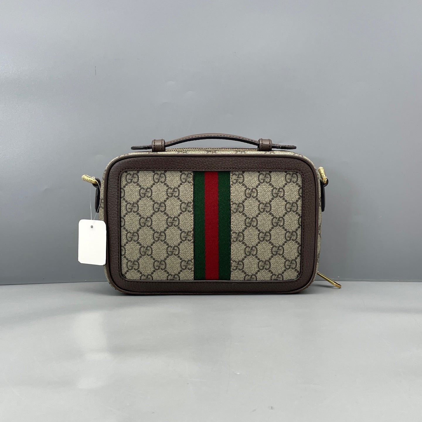 Gucci - Ophidia GG Small Bag - GG Supreme canvas with leather trim - Beige with brown accents, red and green web stripe - (small)