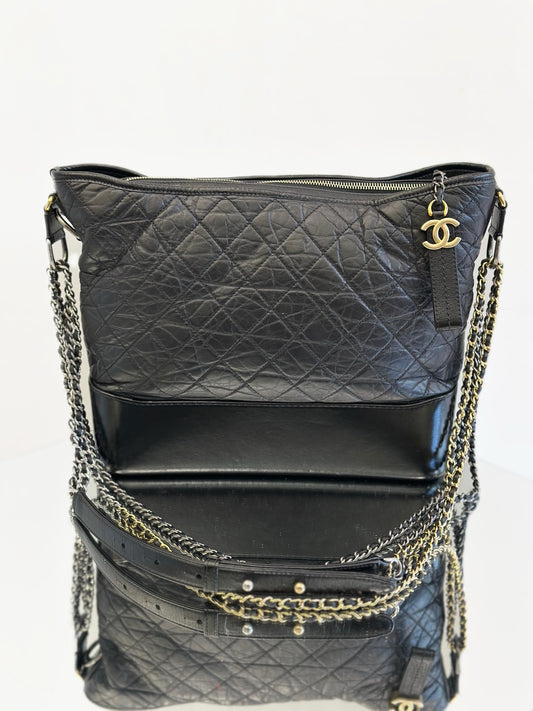 Chanel - Gabrielle Hobo Bag - Calfskin leather - Black - (Large)