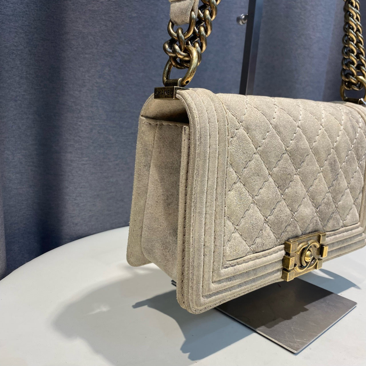 Chanel - Boy Bag - Suede - Grey - (Medium)