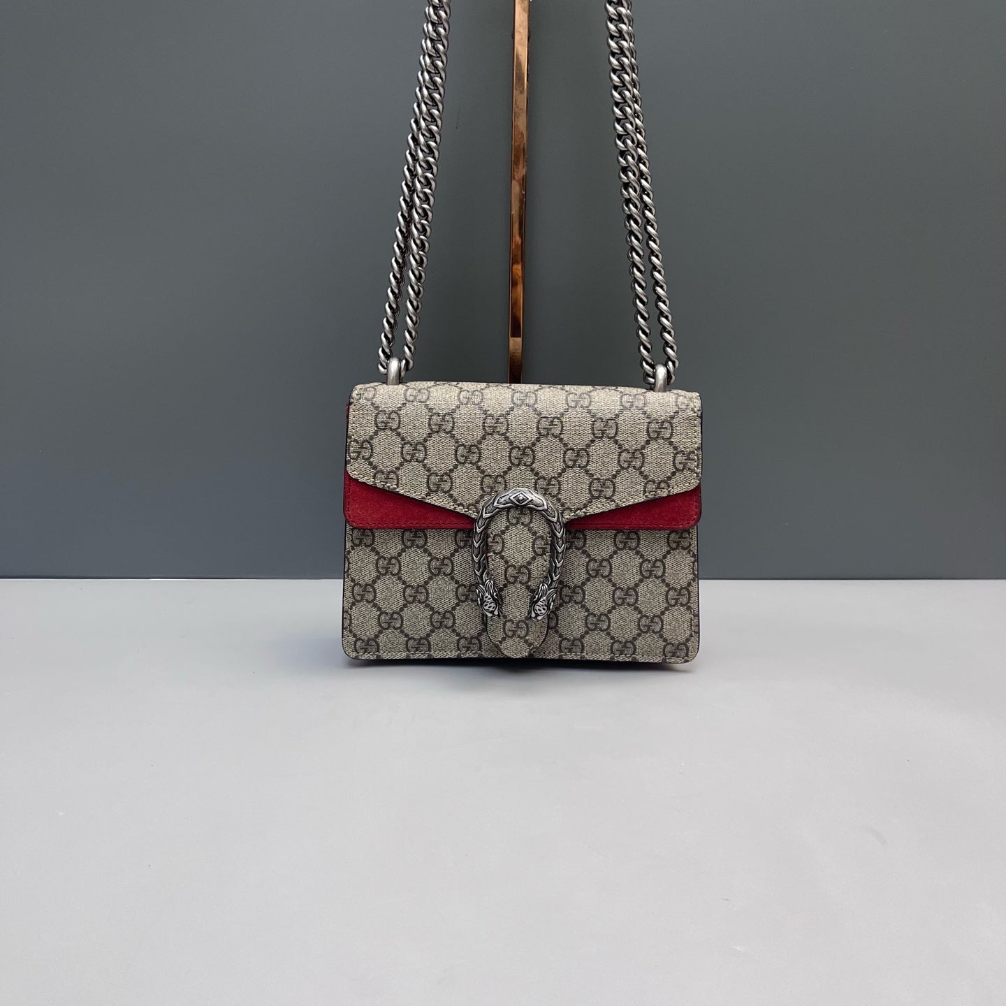 Gucci - Dionysus Mini Chain Bag - GG Supreme canvas with Suede - Beige with Red accents - (mini)