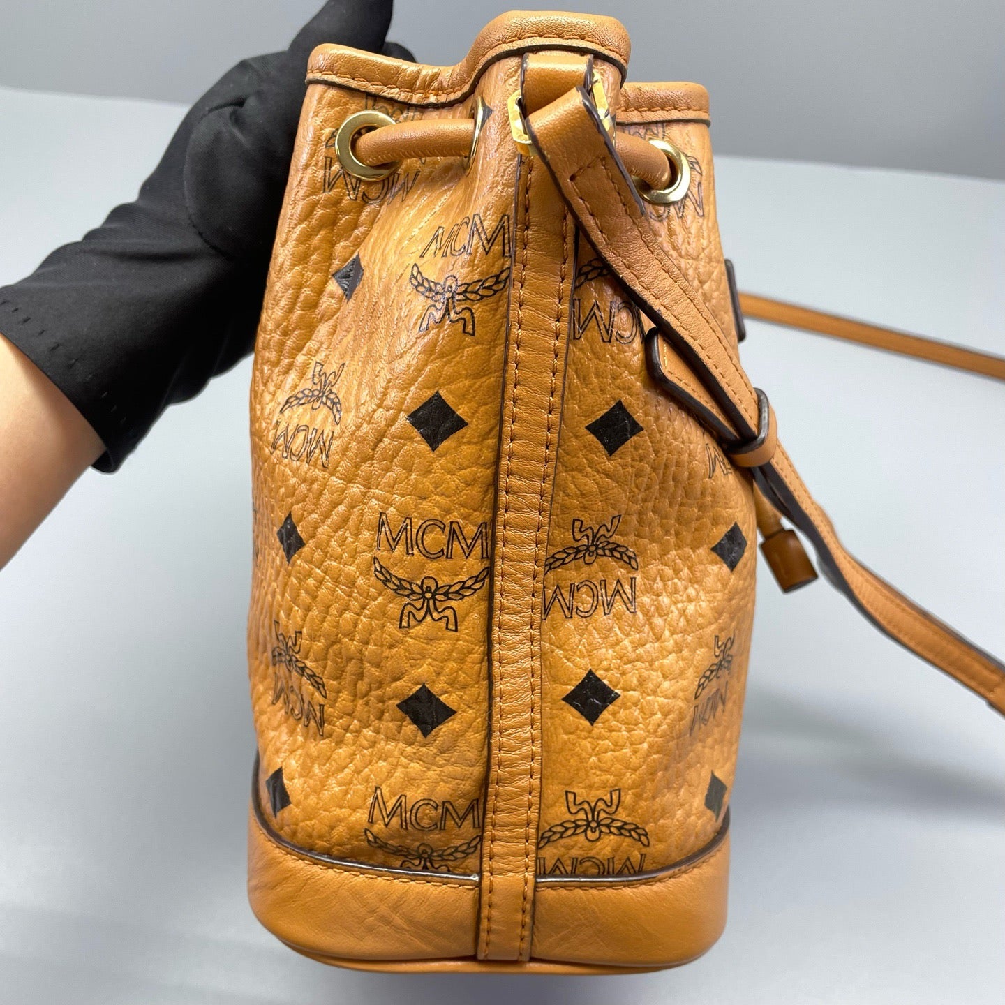 MCM - Visetos Mini Rabbit Bucket Bag - Coated canvas with leather trim - Brown - (mini)