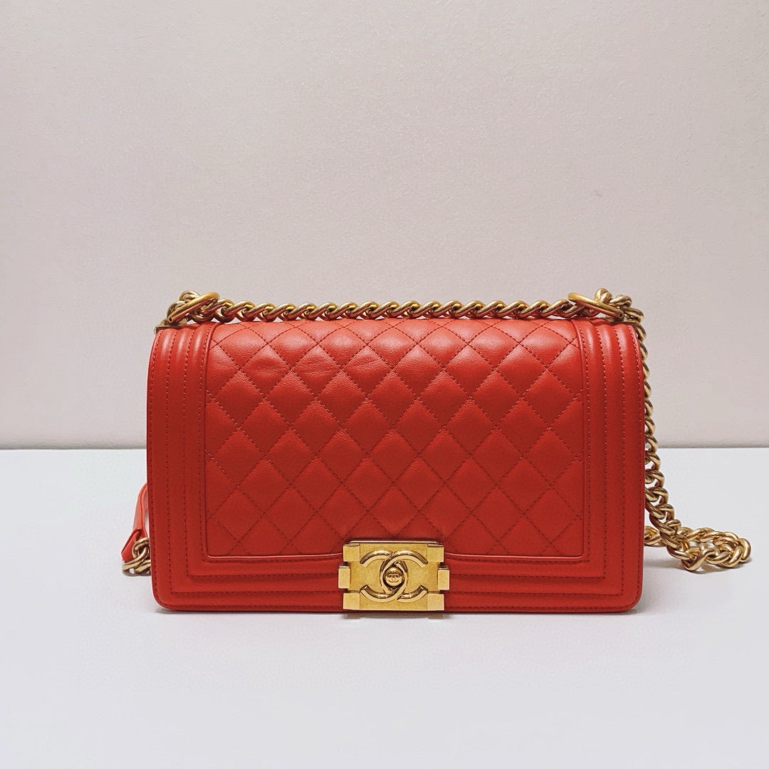 Chanel - Boy Bag - Lambskin leather - Orange - (Medium)