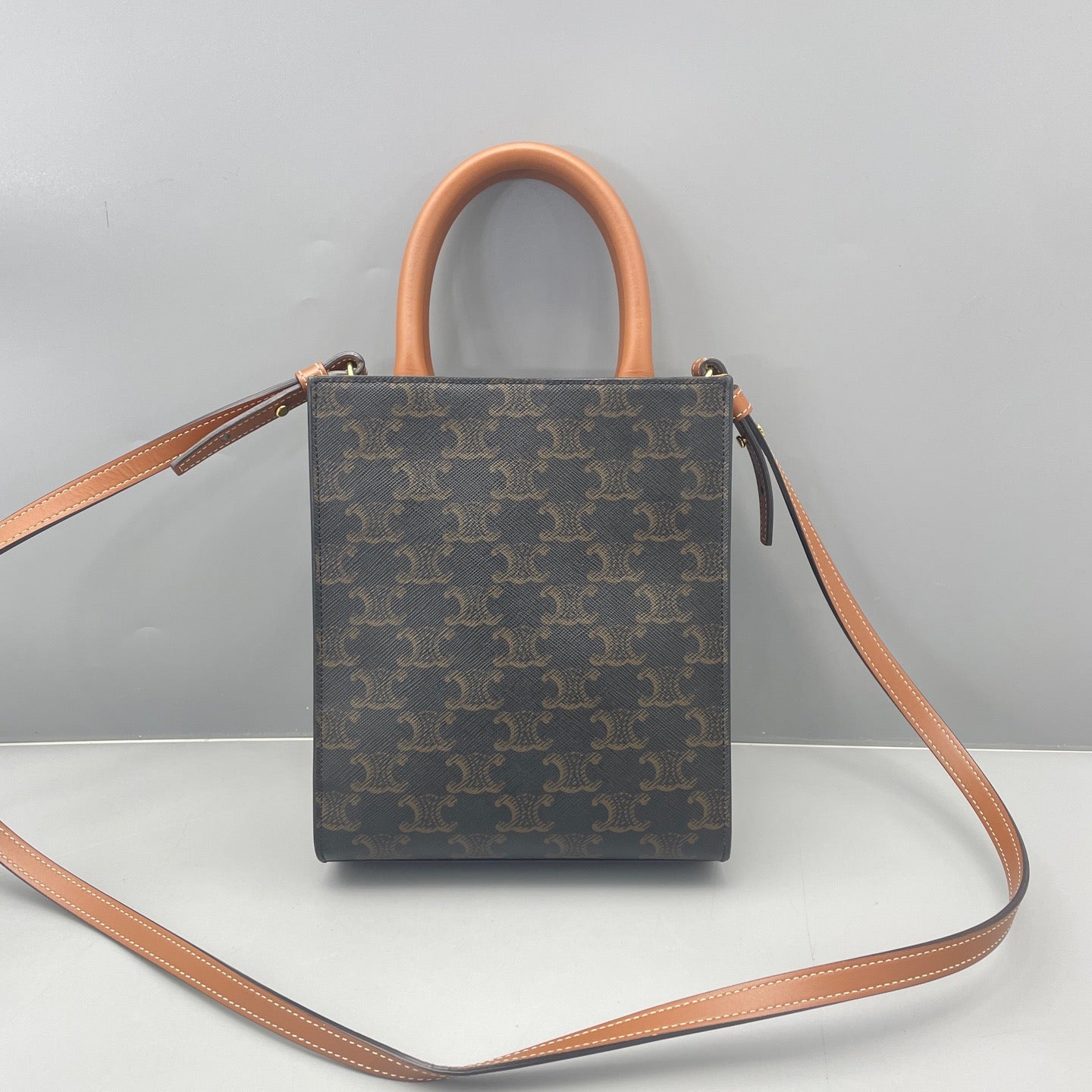 Celine - Mini Vertical Cabas - Triomphe coated canvas and leather - Brown - (mini)