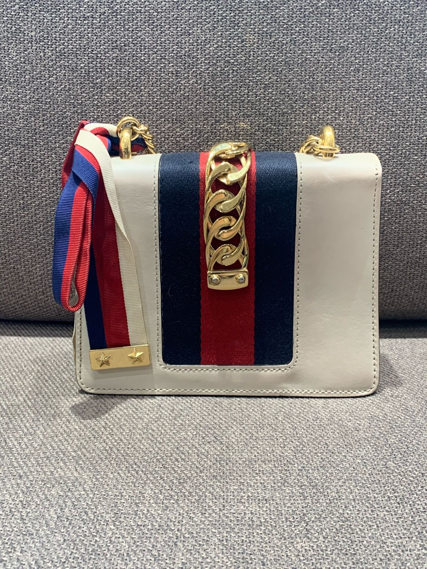 Gucci - Sylvie 1969 Mini Shoulder Bag - Smooth leather and Web fabric - White with Red and Navy Web - (mini)