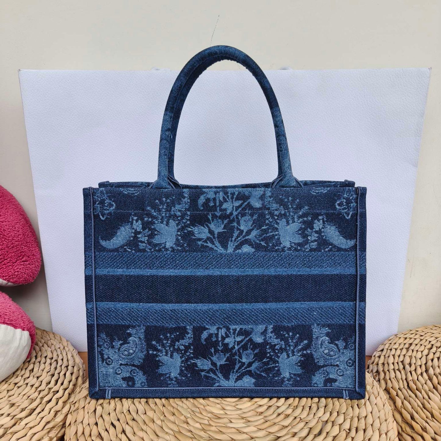 Dior - Book Tote - Denim with embroidery - Blue - (Medium)