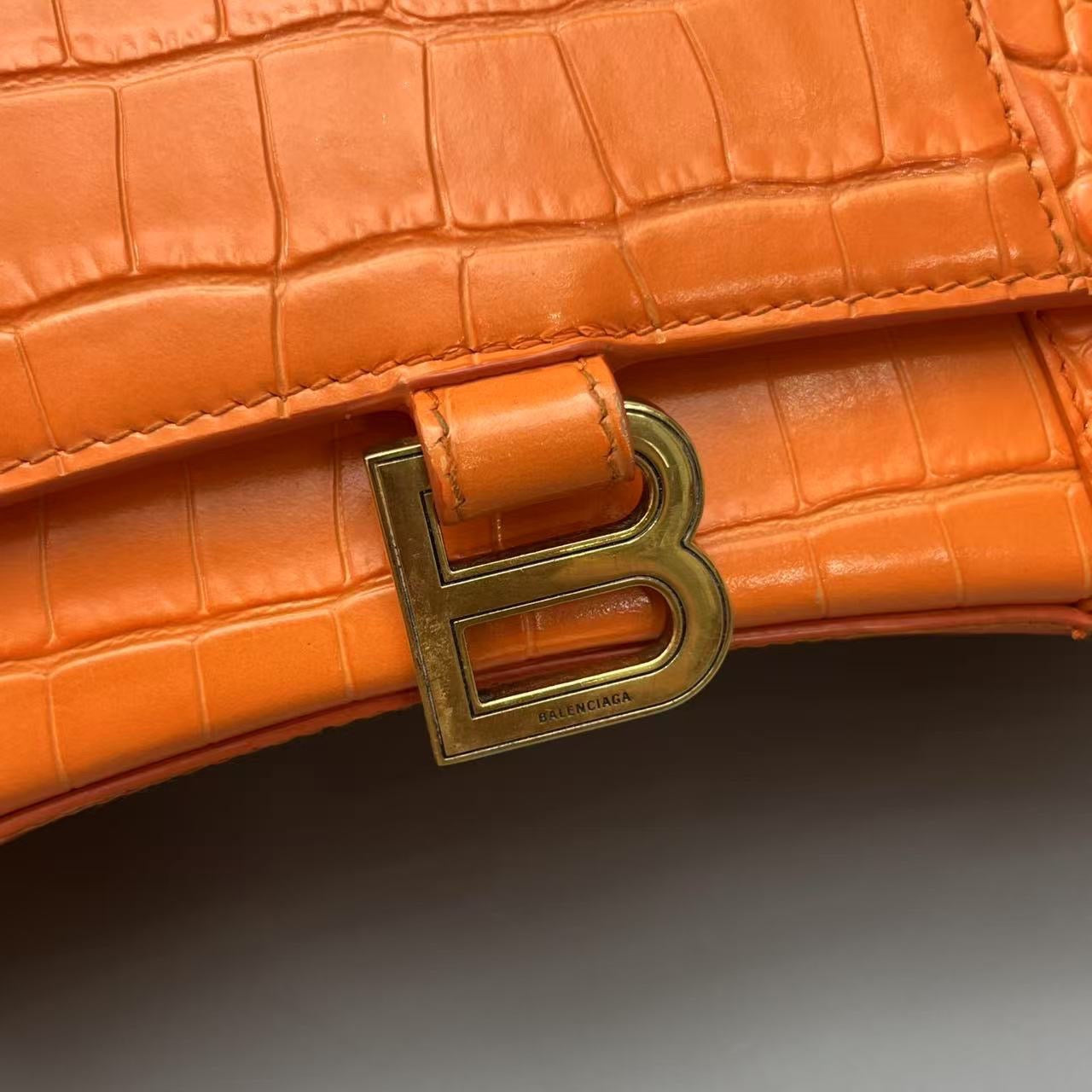 Balenciaga - Hourglass Top Handle Bag S - Crocodile-embossed calfskin leather - Orange - (Small)