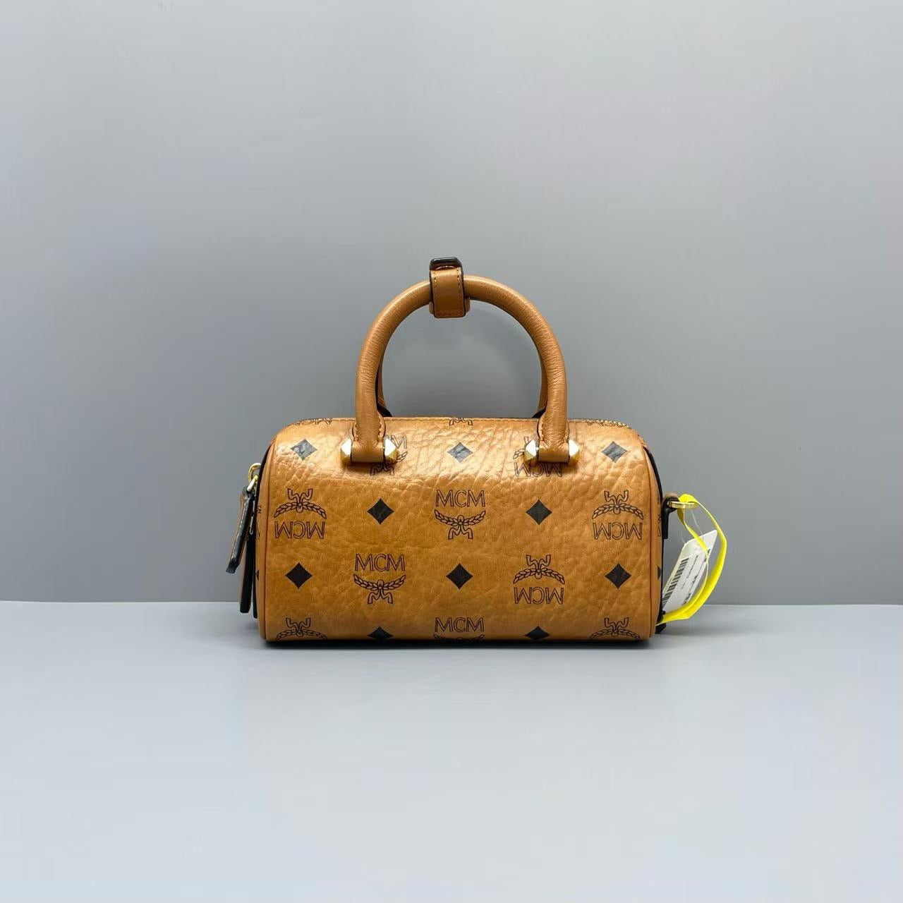 MCM - Visetos Mini Boston Bag - Visetos coated canvas and leather trim - Cognac - (mini)