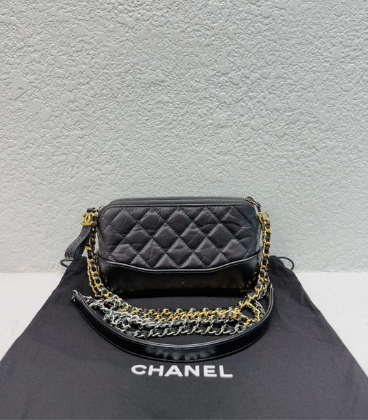 Chanel - Gabrielle Hobo Pouch Mini - Calfskin leather - Black with mixed-tone hardware - (mini)