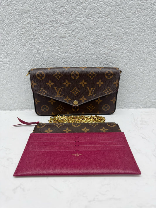 Louis Vuitton - Pochette Félicie - Monogram coated canvas with leather trim and lining - Brown with Fuchsia accents - (mini)