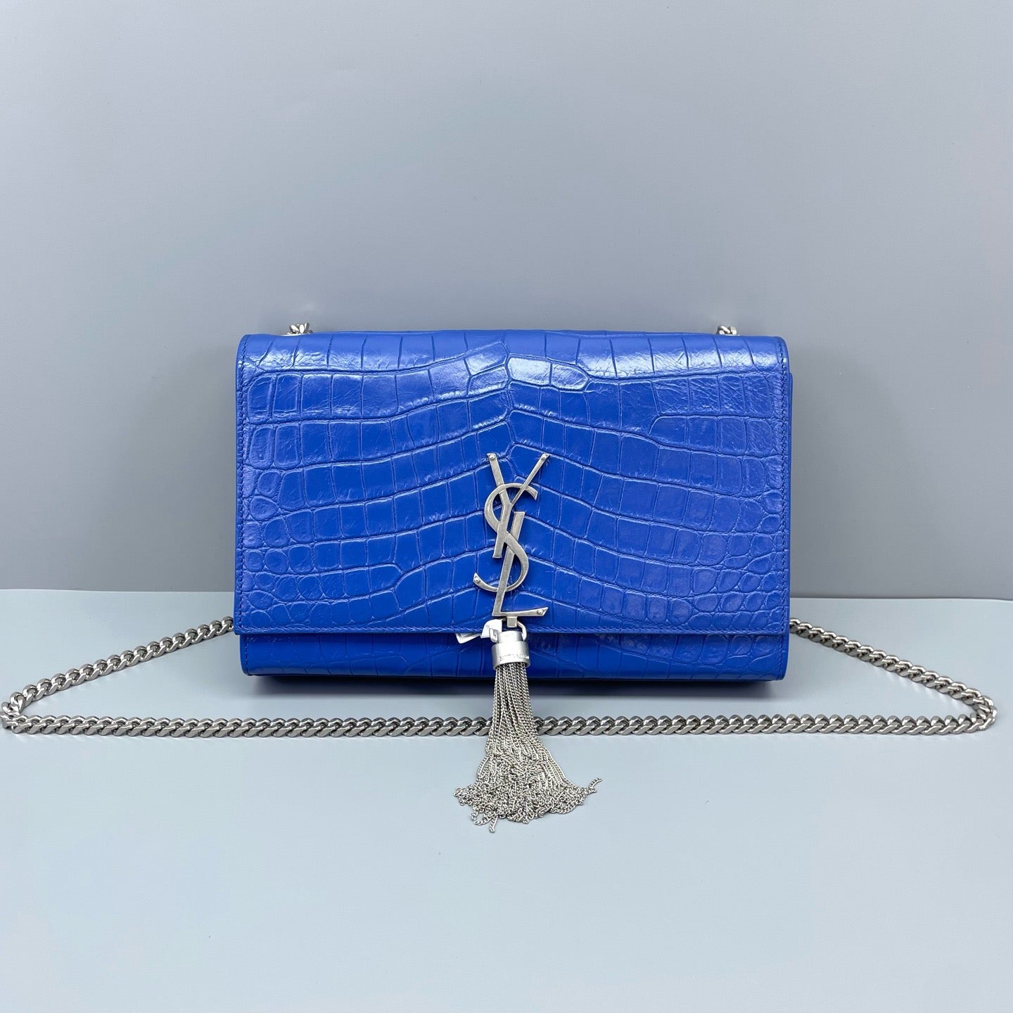 Saint Laurent - Kate Medium Chain Bag with Tassel - Calfskin leather with crocodile embossing - Blue - (medium)