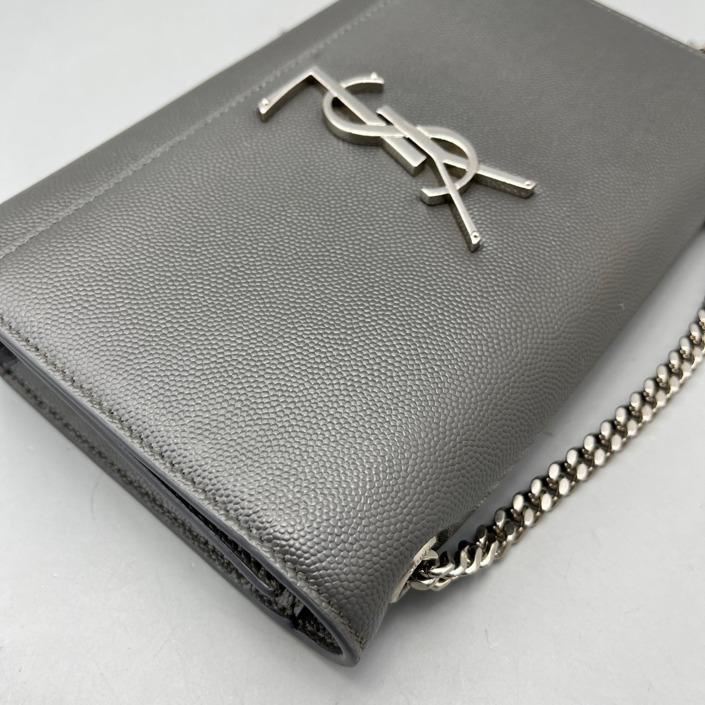Saint Laurent - Kate Chain Bag - Grain de poudre embossed leather - Grey with Silver-Tone Hardware - (small)