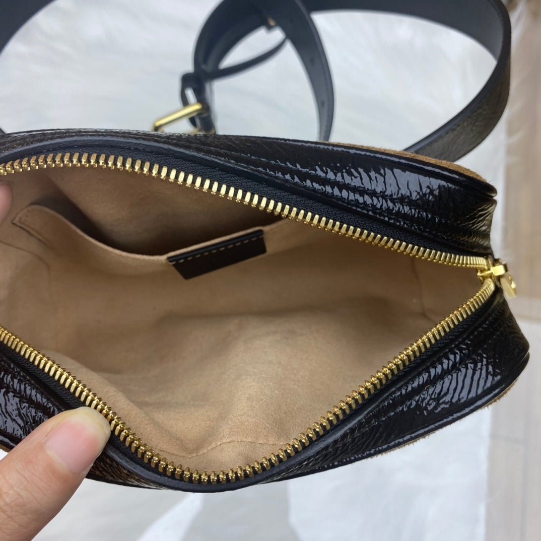 Gucci - Ophidia Belt Bag - Suede with patent leather trim and leather belt - Brown and Black with Red and Green accents - (Small)