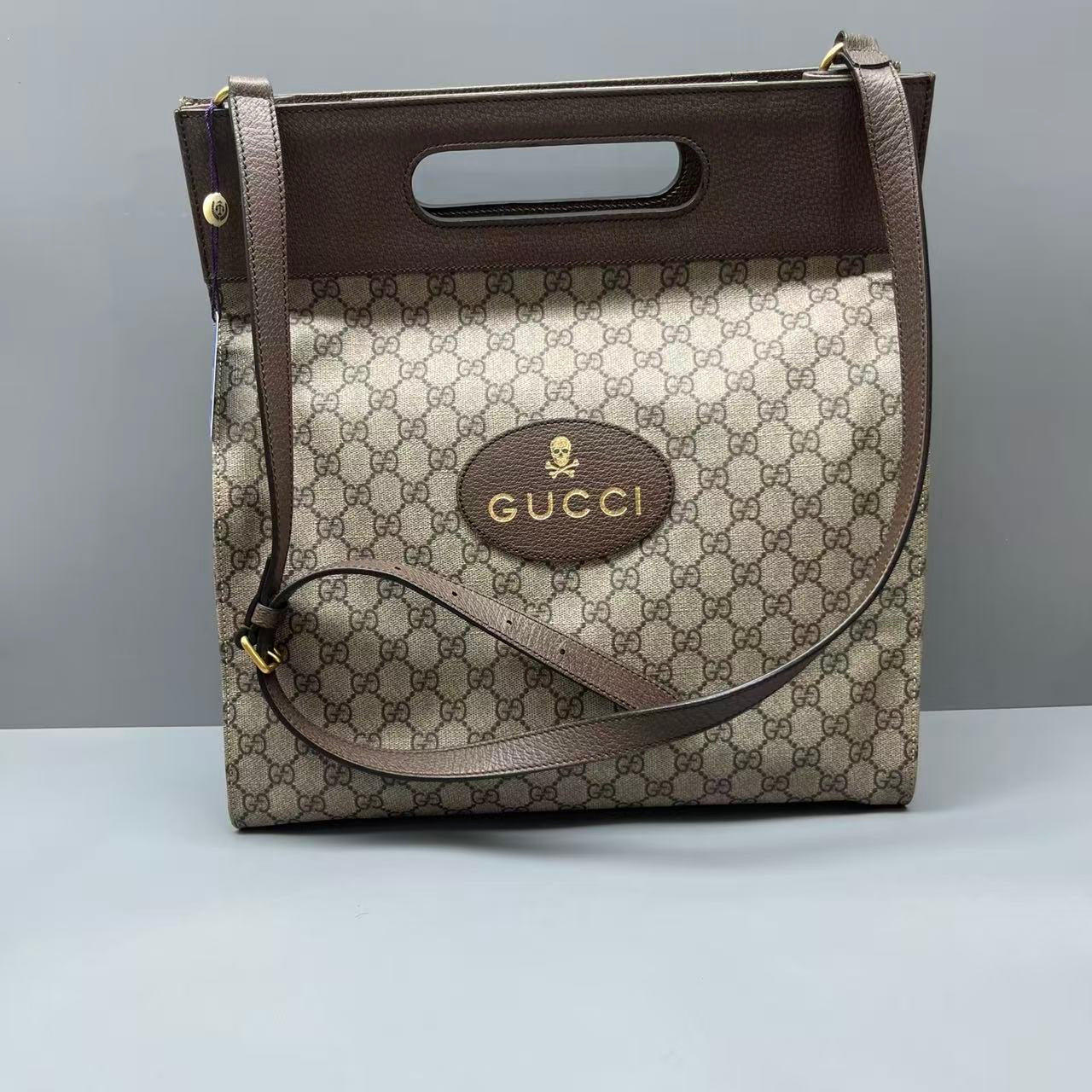 Gucci - GucciGhost GG Supreme Tote Bag - GG Supreme canvas with leather trim - Brown - (large)